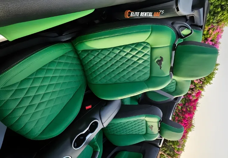 Ford Mustang Convertible Green interior available for rental in Dubai and all over the UAE