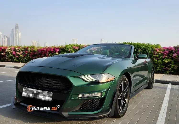 Ford Mustang Convertible Green for Rent in Dubai with Elite Rental UAE