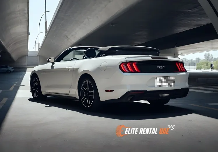 Ford Mustang Convertible White side profile available for hire in Dubai and across the UAE