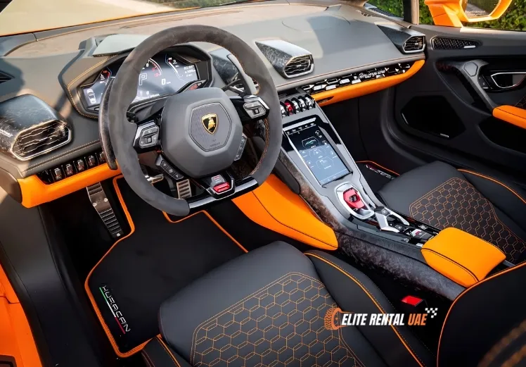 Lamborghini EVO Orange interior available for rental in Dubai and all over the UAE