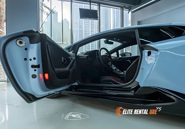 Lamborghini Huracan Coupe Blue interior available for rental in Dubai and all over the UAE