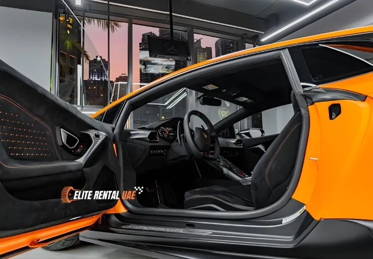 Lamborghini Huracan Coupe Orange interior available for rental in Dubai and all over the UAE