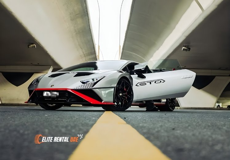 Lamborghini Huracan STO performance focused exterior available for hire in Dubai and all over the UAE