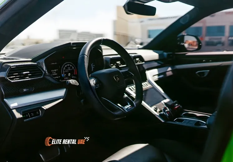 Lamborghini Urus Green interior luxury SUV available for rent all over the UAE