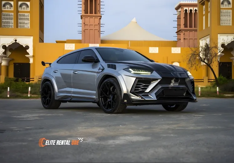 Lamborghini Urus Mansory driving in Dubai available for hire all over the UAE