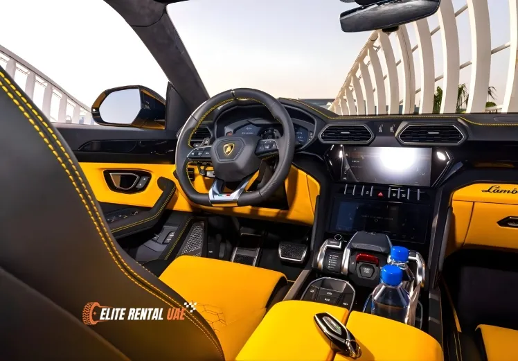 Lamborghini Urus Yellow interior luxury SUV available for hire all over the UAE