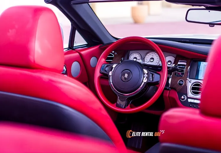 Rolls Royce Dawn interior with handcrafted finish available for premium rental