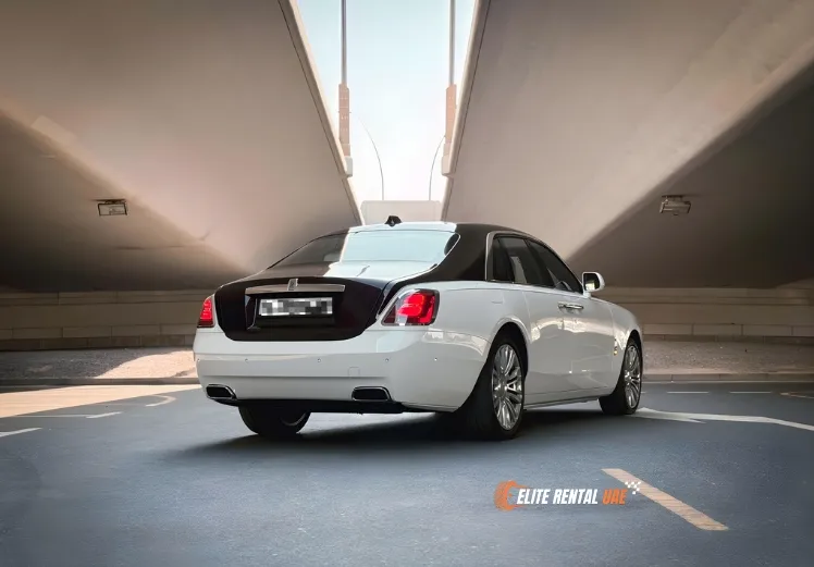 Rolls Royce Ghost rear view showcasing refined design available for rental