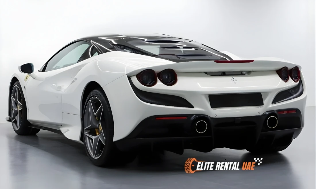Back view of Ferrari 488 GTB showcasing powerful rear design for supercar rental