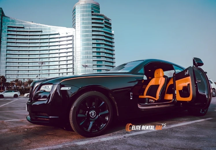 Rear view of black Rolls Royce Wraith highlighting elegant luxury styling for rental