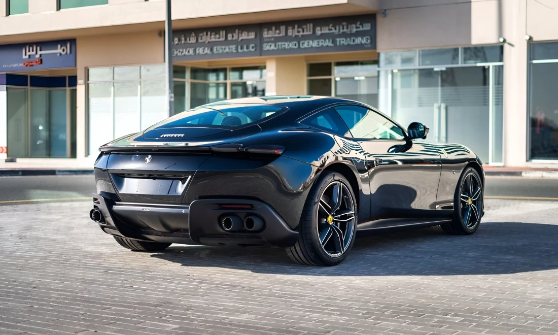 Ferrari Purosangue rear side view luxury Ferrari SUV on Dubai roads premium car rental