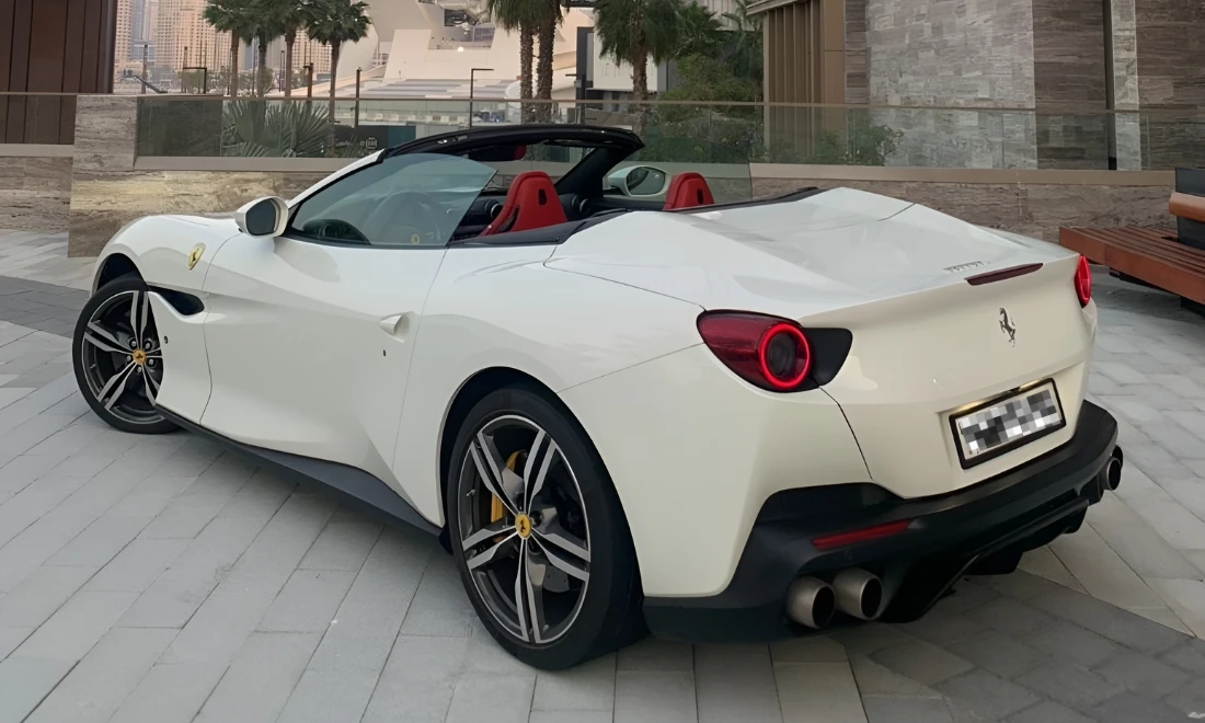 Ferrari Portofino rear side profile premium Ferrari convertible available for rent in Dubai UAE