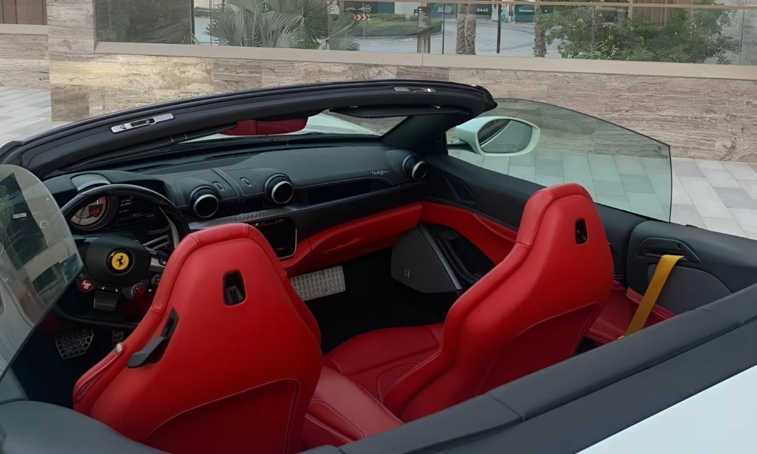 Ferrari Portofino interior with premium leather cabin luxury convertible rental in Dubai UAE
