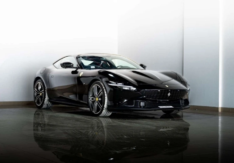 Ferrari Roma right front angle view luxury grand touring car rental in Dubai UAE